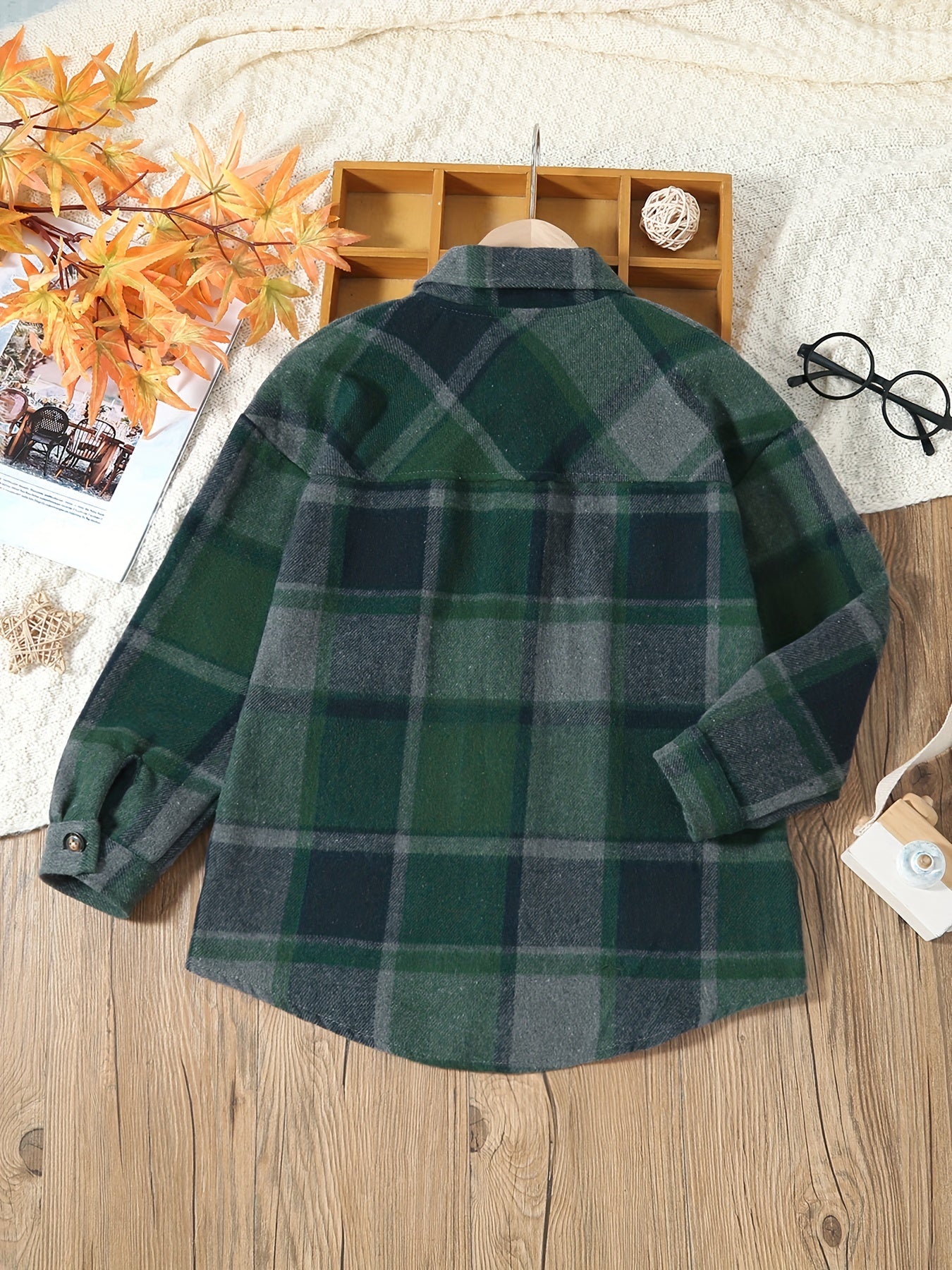 Boys Flannel Jacket Plaid Long Sleeve Lapel Button Down Shirt
