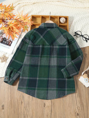 Boys Flannel Jacket Plaid Long Sleeve Lapel Button Down Shirt