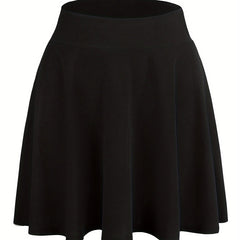 Solid Wideband Waist High Rise A line Mini Skirt