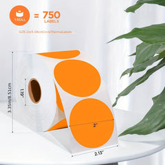750pcs Orange Round Thermal Printer Stickers Circle Sticker Labels