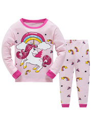 Kids Unicorn Pajama Set Long Sleeve Cartoon Casual Home Clothes