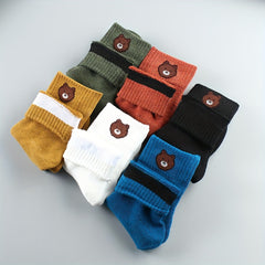 6 Pairs Bear Print Socks Comfy & Mid Tube Women's Stockings