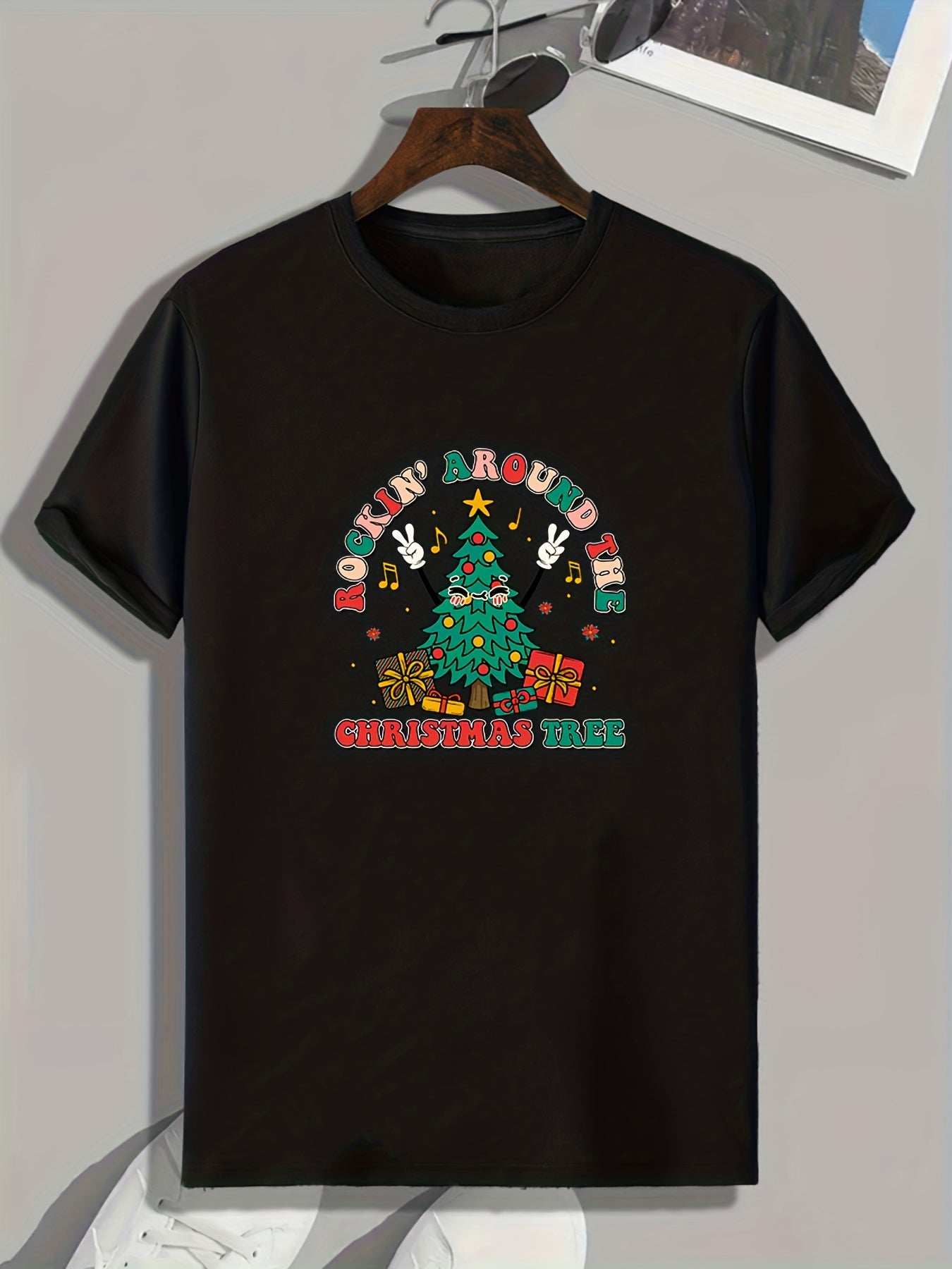 Christmas Tree Print Men's Sports T-shirt - Outdoor Fitness Clothing