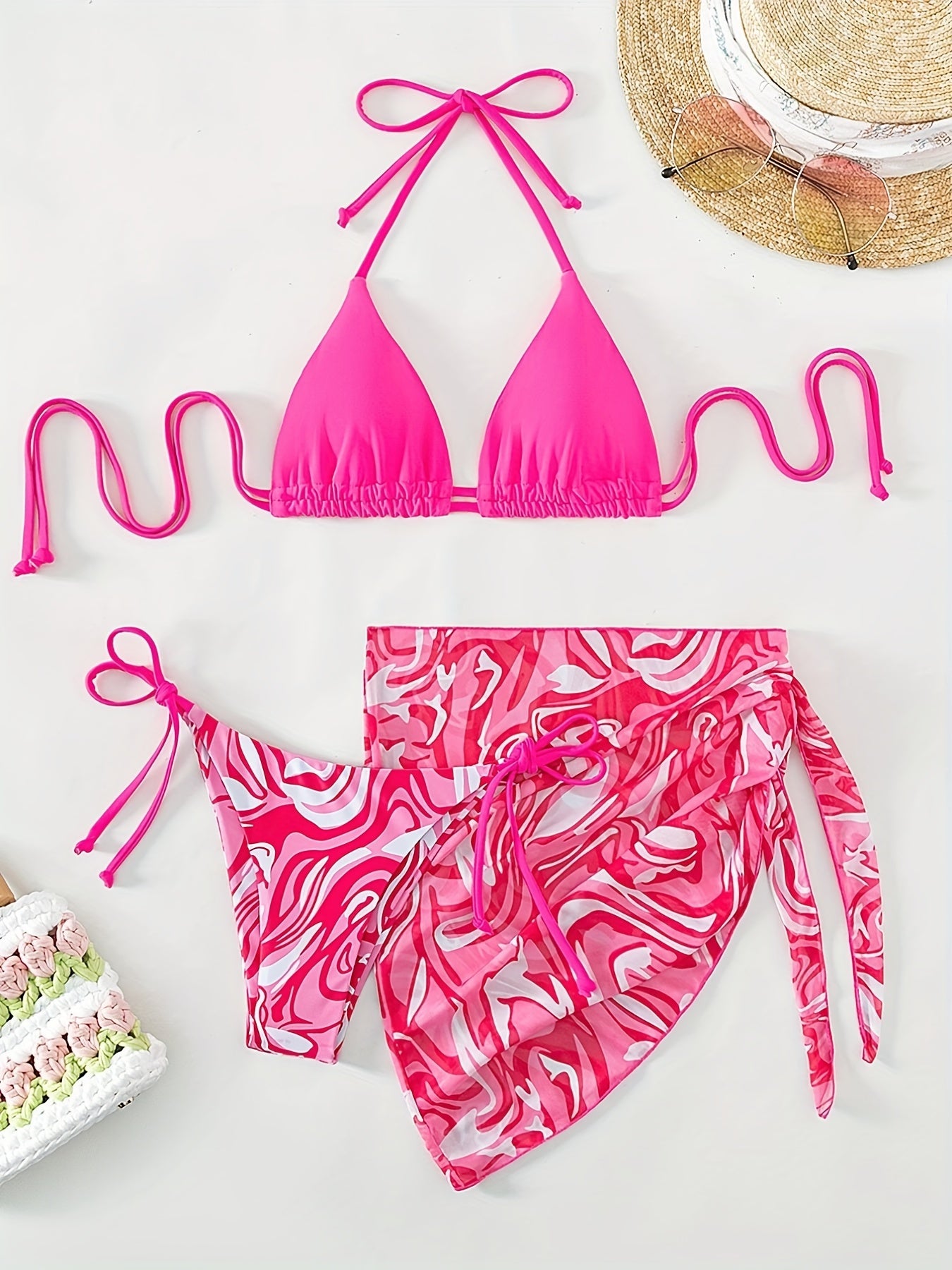 Triangle Bikini Swimsuit Set with Beach Skirt