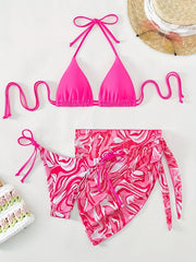 Triangle Bikini Swimsuit Set with Beach Skirt