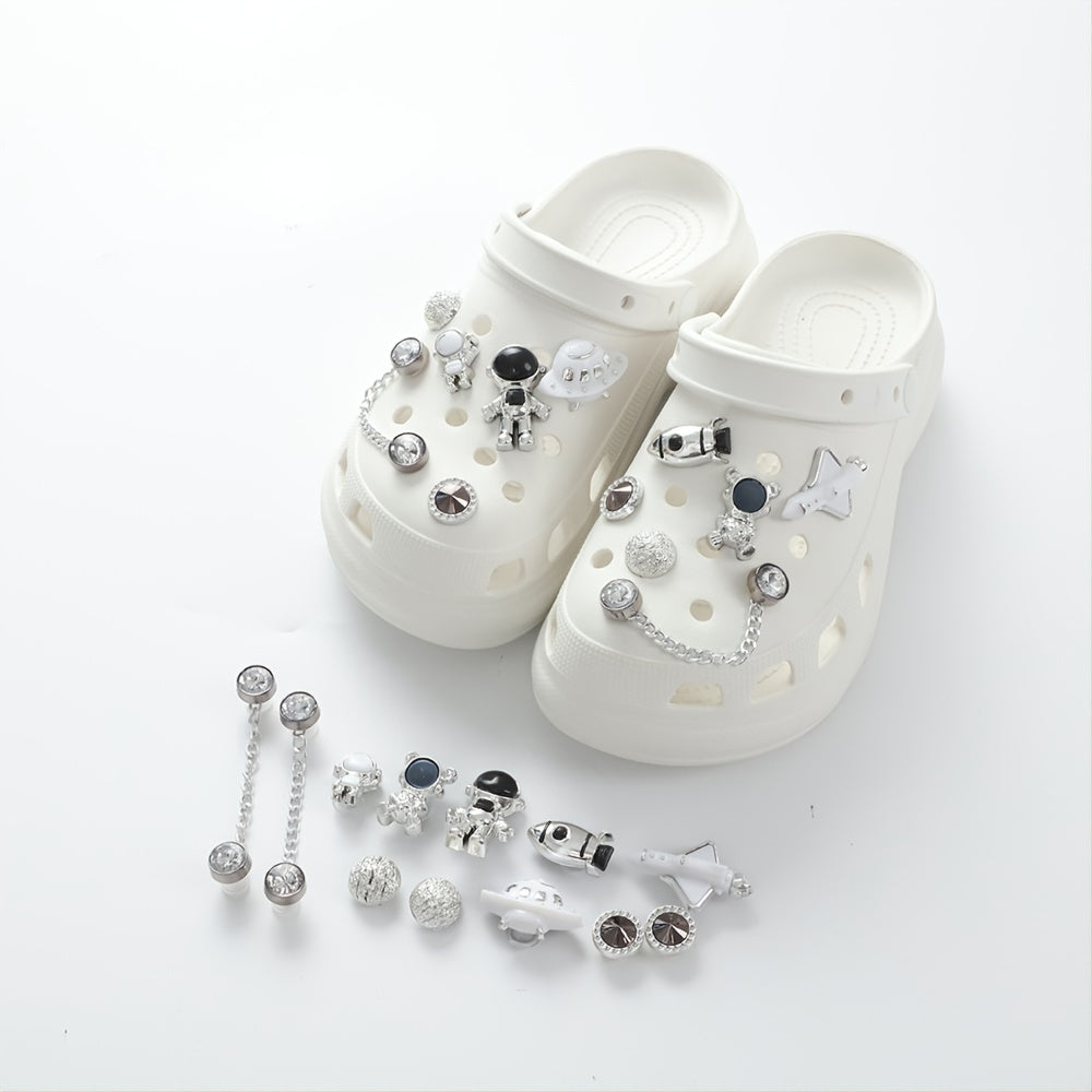 Silver Spaceman Clogs with Detachable Decor for Shoes