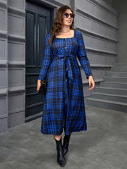Plaid Print Maxi Dress With Belt