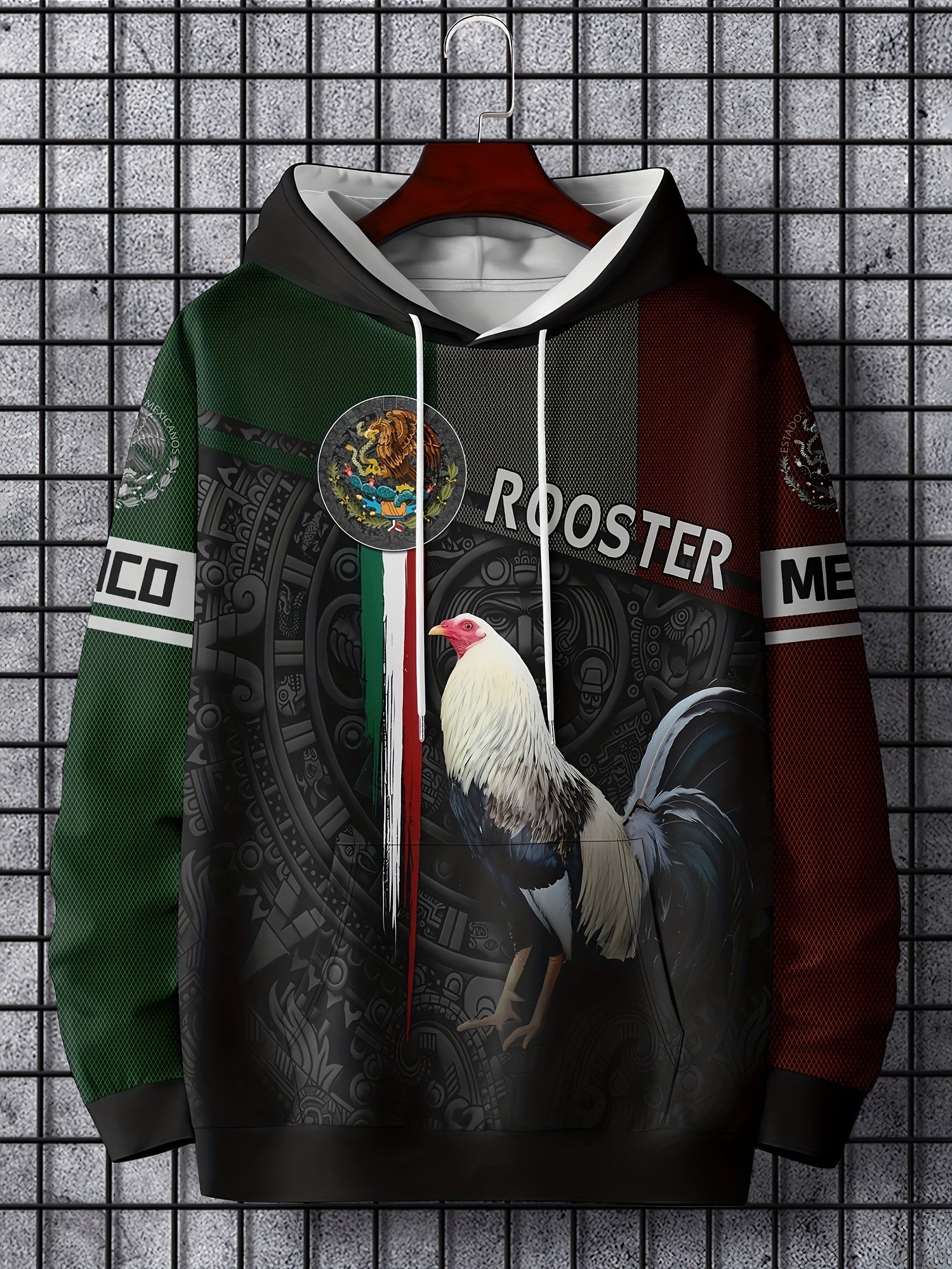 Mexico Rooster Print Hoodie Mens Graphic Pullover Autumn Winter