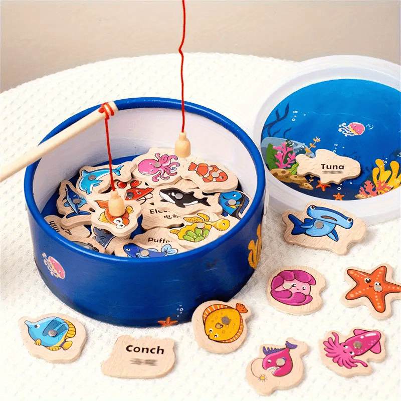 Wooden Ocean Fishing Toys - Interactive Magnetic Fish Game