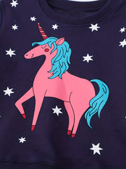 Girls Unicorn Stars Crew Neck Sweatshirt Top For Sports Casual Outfit