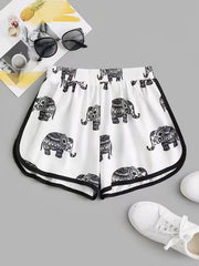 Boho Elephant Print High Waist Shorts