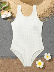 Girls One Piece Swimsuit Sleeveless Solid Textured Beach Vacation