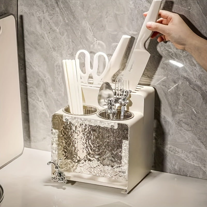 Large Capacity Chopstick Holder Cutlery Organizer with Drip Tray