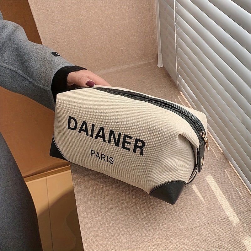 Letter Pattern Zipper Makeup Bag Canvas Makeup Pouch