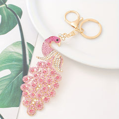 Metal Inlaid Diamond Peacock Keychain Car Pendant Gift