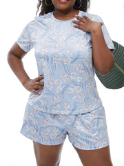 Retro Floral Print Tee & Shorts Pajama Set