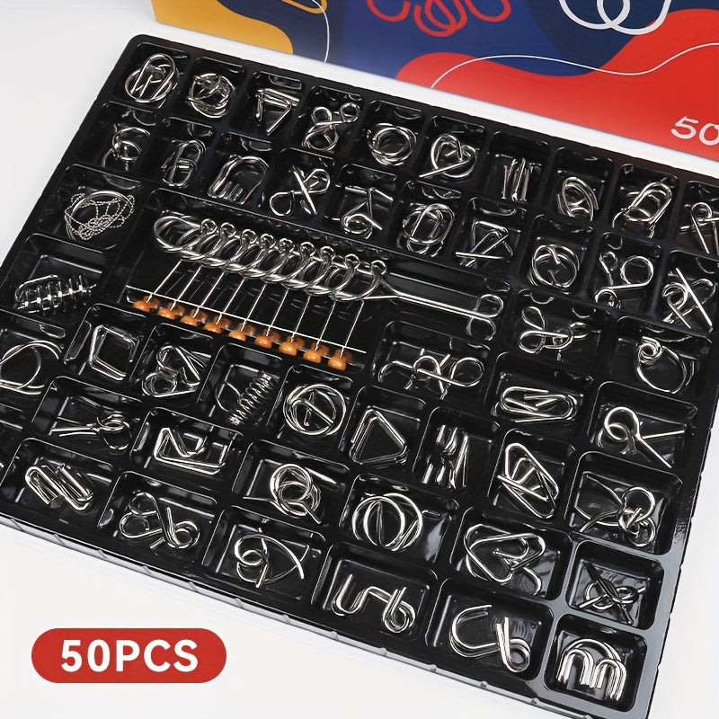 50pcs Unlocking Toys Set: Luban Lock, Kongming Lock, Nine-ring Puzzle