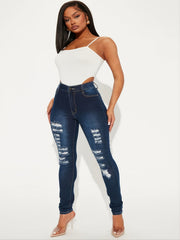 Women's Navy Ripped Skinny Leg Jeans