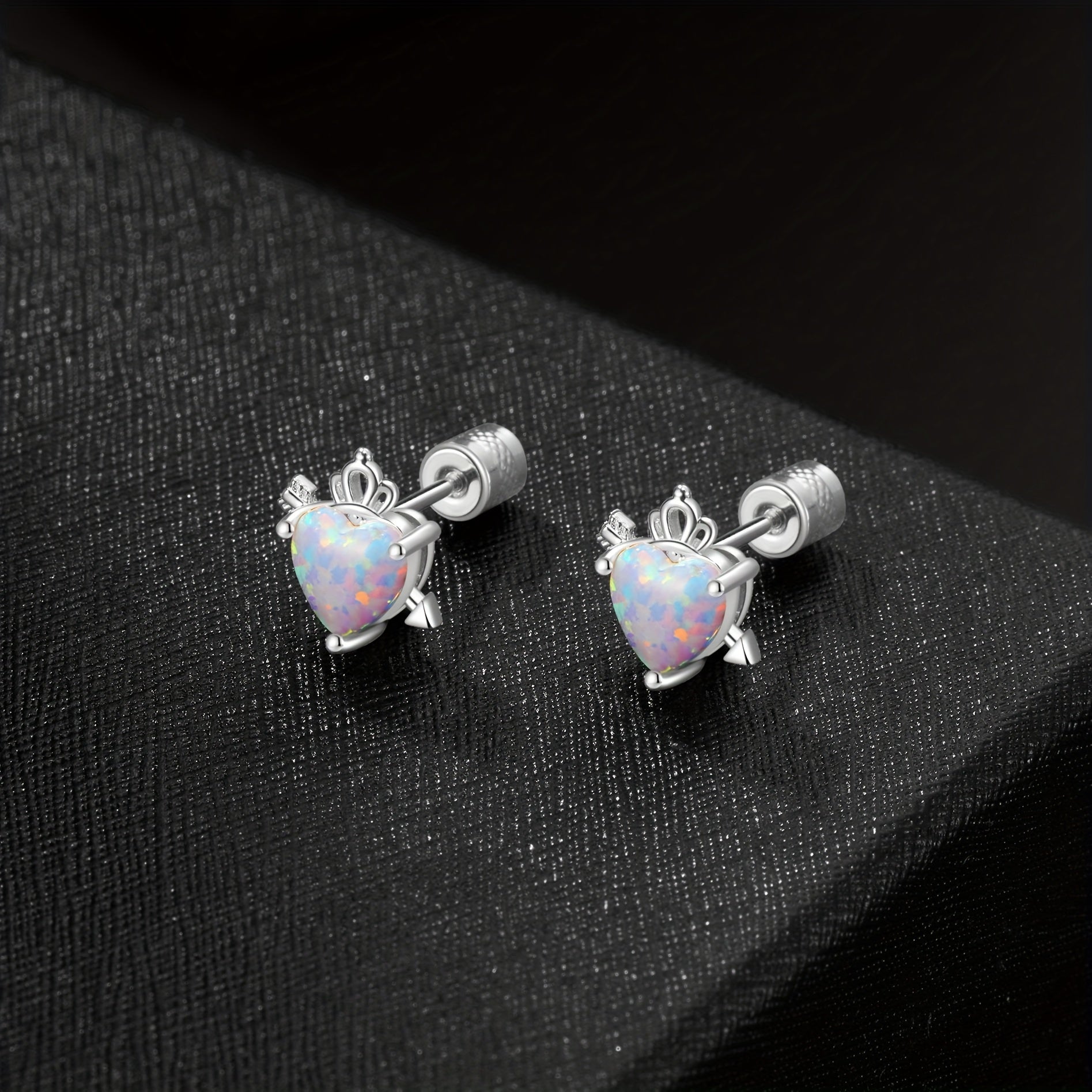 Heart Opal Crown Stud Earring Golden Mini Animal Earrings