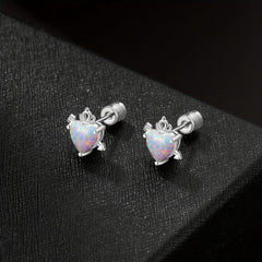 Heart Opal Crown Stud Earring Golden Mini Animal Earrings