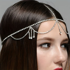 Rhinestone Head Chain with Tassel Bridal Head Jewelry