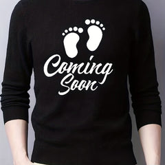 Baby Footprint Coming Soon Print Knitted Sweater Men's Warm Mid