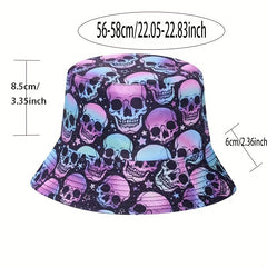 Unisex Sunshade Bucket Hat With Mushroom Skull Print for Outdoor Travel