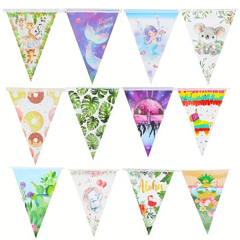 Triangle Flag Banner Pennant DIY Decoration Animals Mermaid Donut Theme