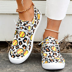 Leopard Baseball Print Flat Walking Shoes Women's Flat Canvas Shoes