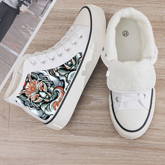 Animal Print Plush Lined Thermal Chunky Canvas Sneakers