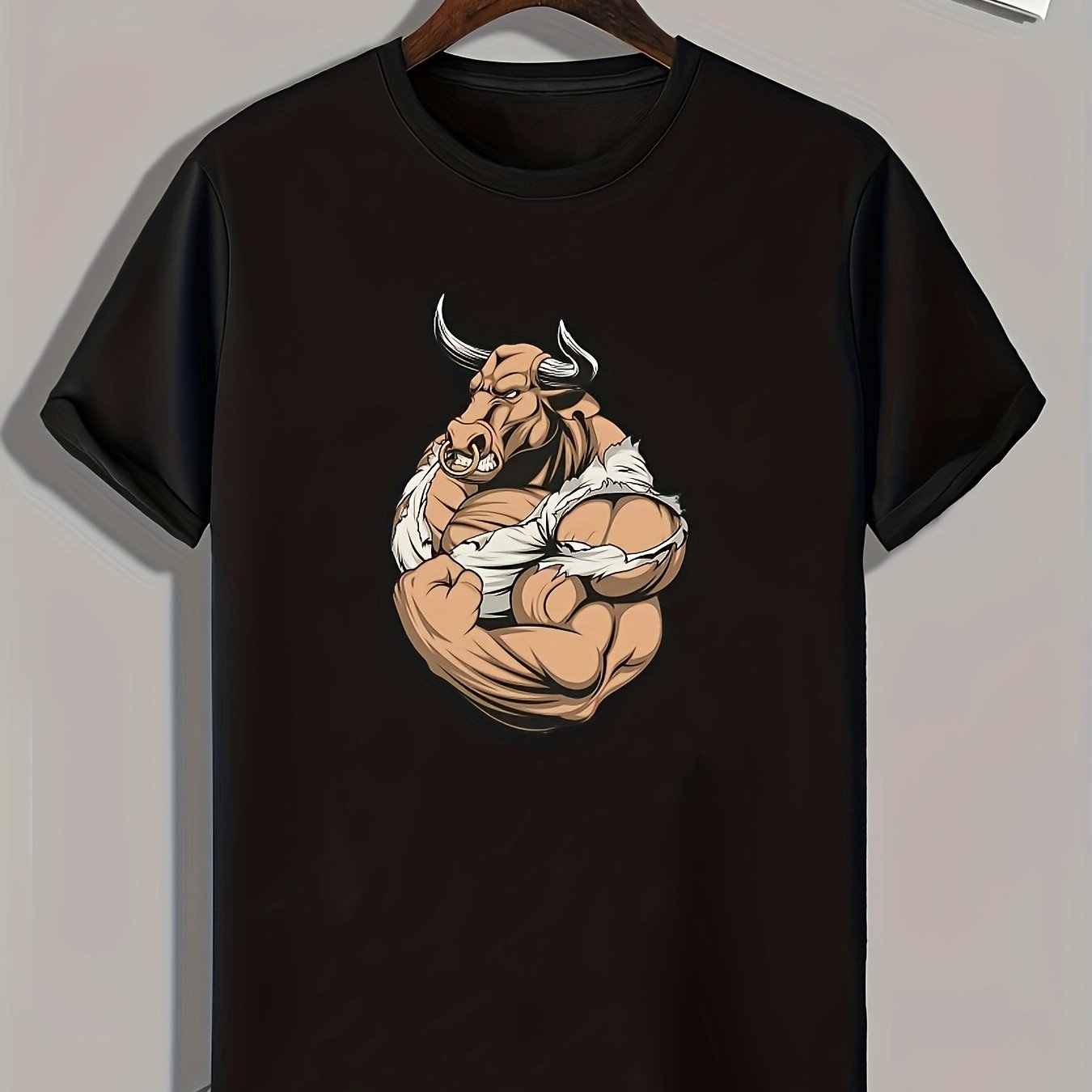 Strong Bull Print Men's Graphic T shirt Casual Comfy Tees For Summer