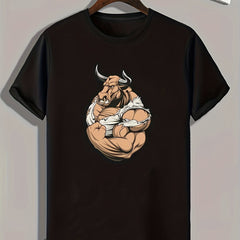 Strong Bull Print Men's Graphic T shirt Casual Comfy Tees For Summer