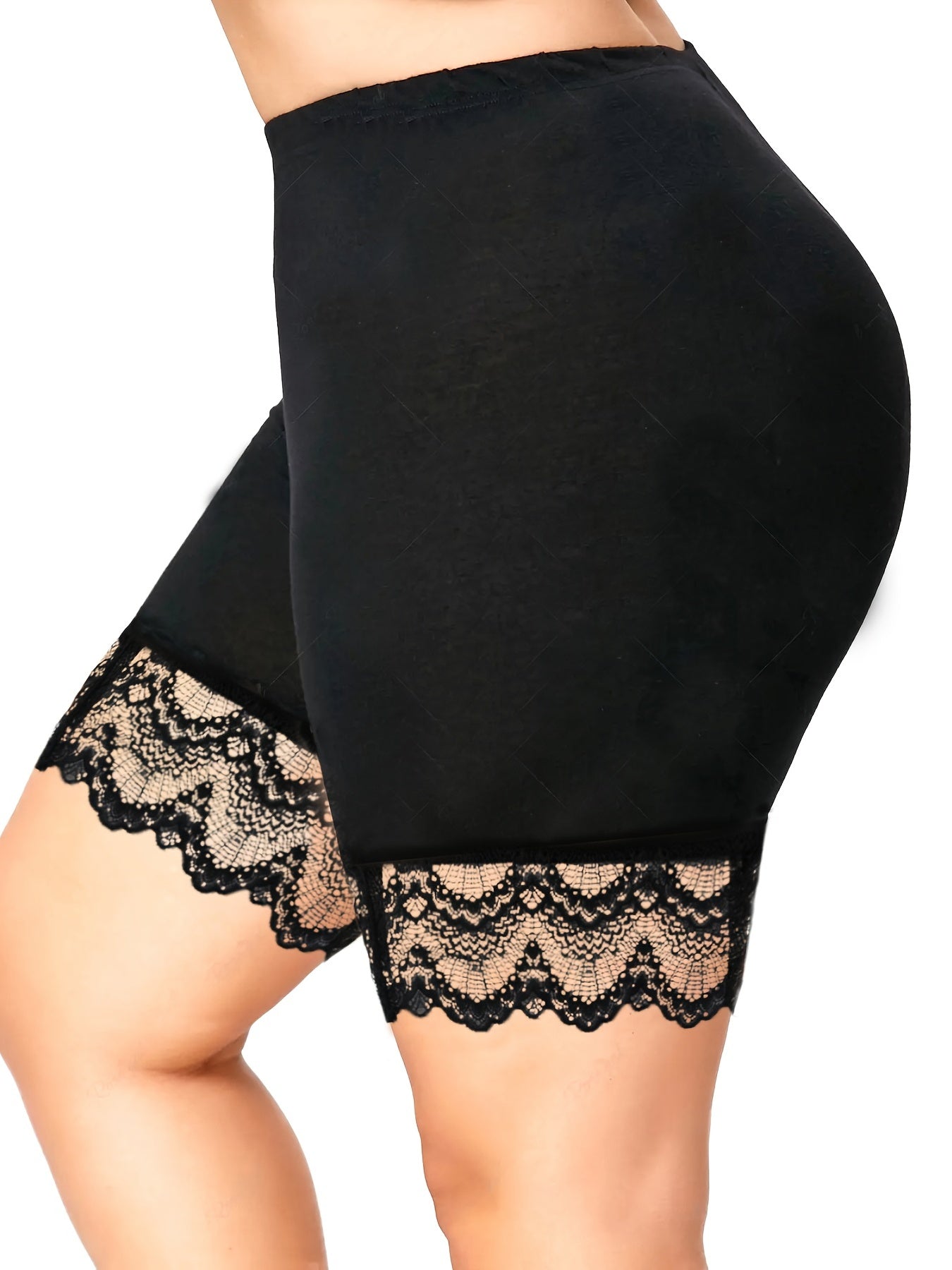 Casual Shorts Women's Solid Contrast Lace Trim High Rise Shorts
