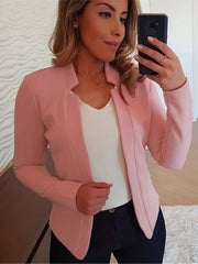 Solid Open Front Blazer Long Sleeve Work Office Outerwear