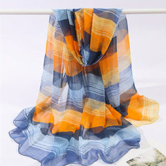 Stripe Gradient Print Gauze Scarf Thin & Yellow Windproof Shawl