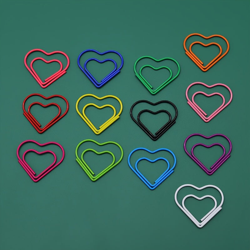 50pcs Heart Paper Clips Plastic Wrapped Colored Office Supplies