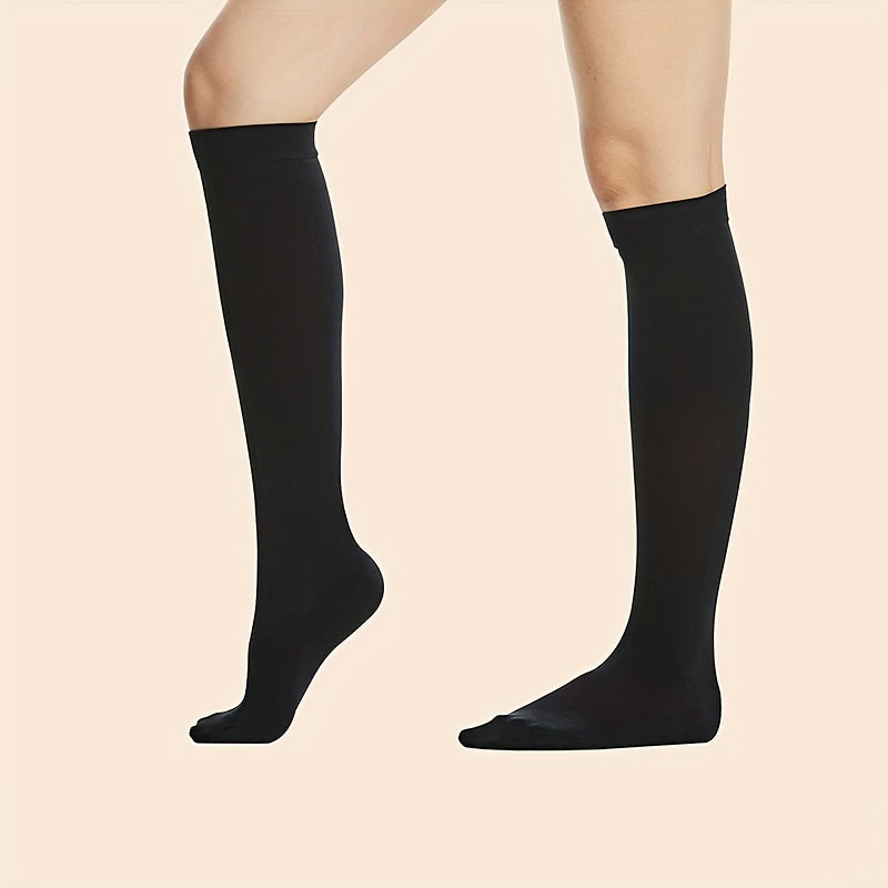 3 Pairs Solid Calf Socks Comfy Knee High Socks Women's Stockings
