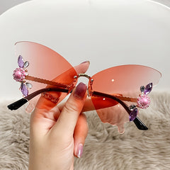 Rhinestone Rimless Butterfly Sunglasses UV Blocking