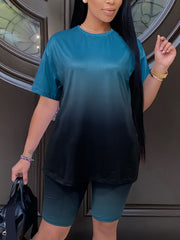Ombre Two piece Set Casual Short Sleeve T shirt & Skinny Shorts
