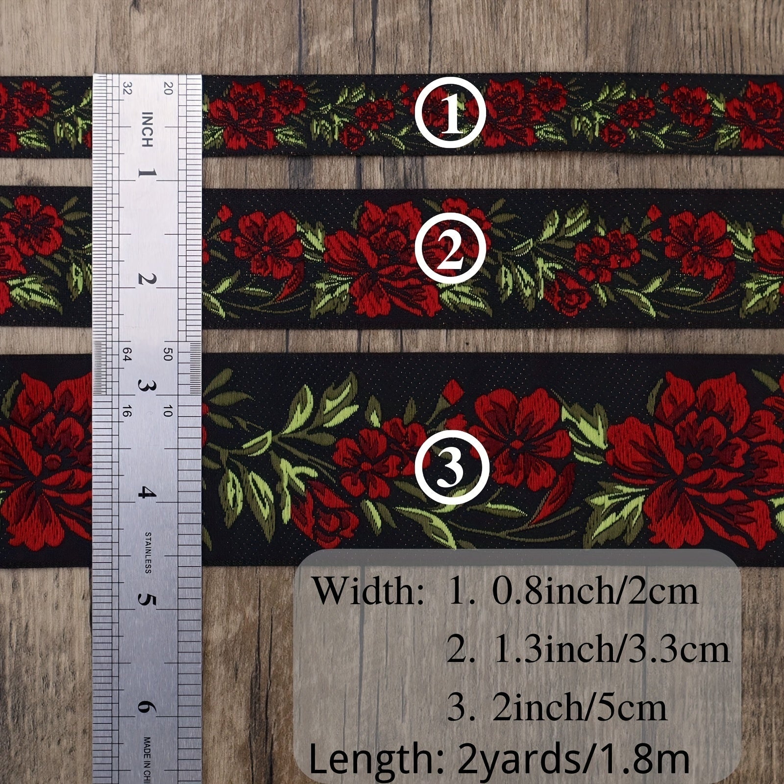 2 Yards Rose Flowers Jacquard Trim Lace Ribbon Woven Trimming DIY Craft Accessor
