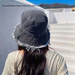 Distressed Denim Bucket Hat Washed Fisherman Cap