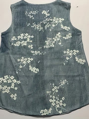 Flower Print Pocket Tank Top Sleeveless Button