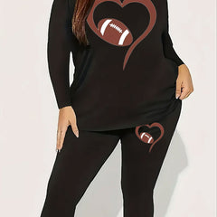 Rugby & Heart Print Top & Leggings 2 Piece Set