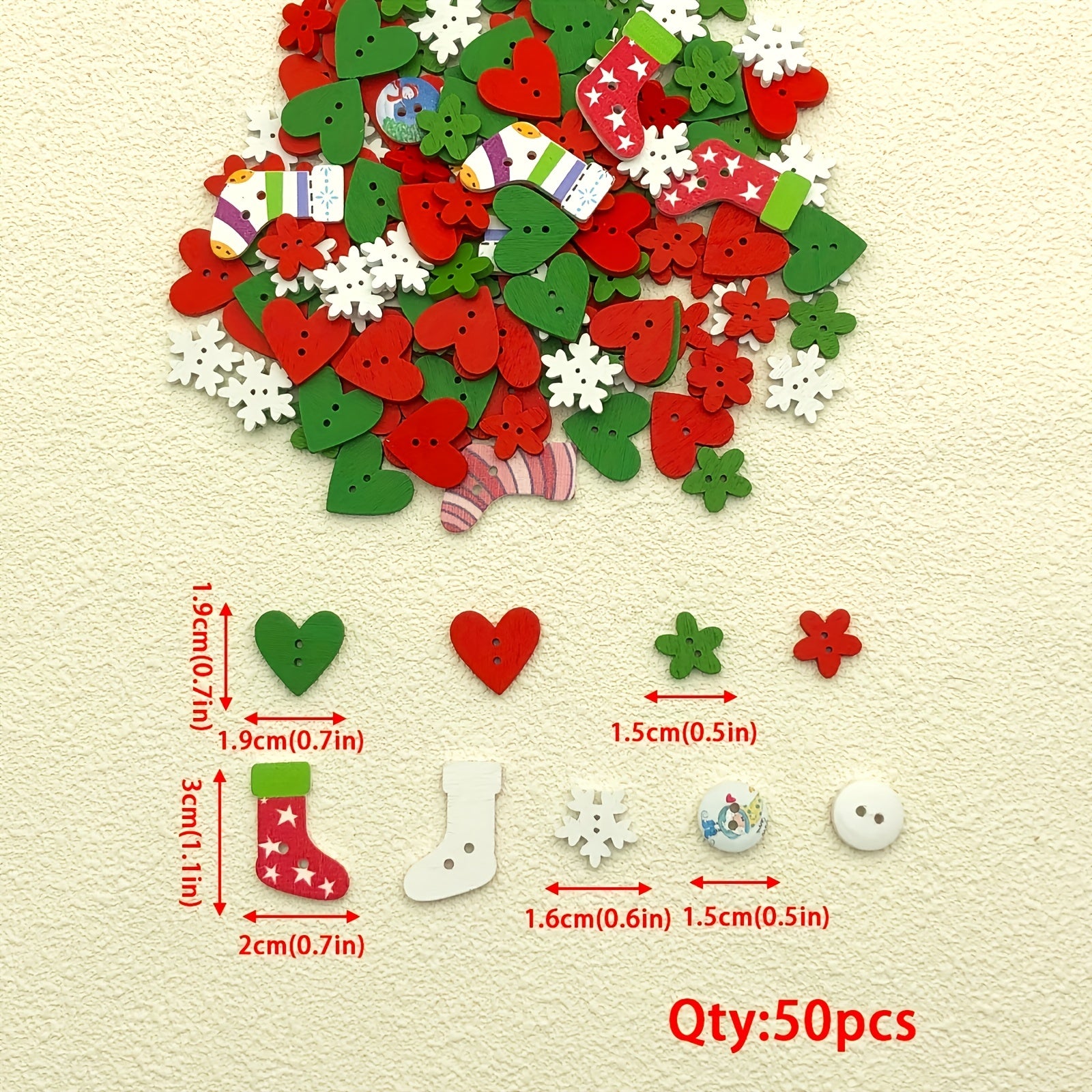 50pcs Mixed Christmas Wooden Buttons Mini Snowflake Christmas Socks DIY Sewing