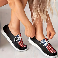 Women's Star & Striped Canvas Shoes Flag Printed Low Top Loafers