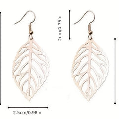 Gold Hollow Leaf Dangle Earrings 18K Plated Jewelry