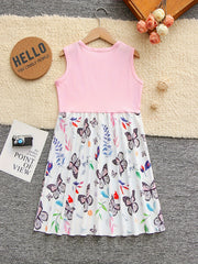 Girls Butterfly Graphic Sleeveless Dress For Summer
