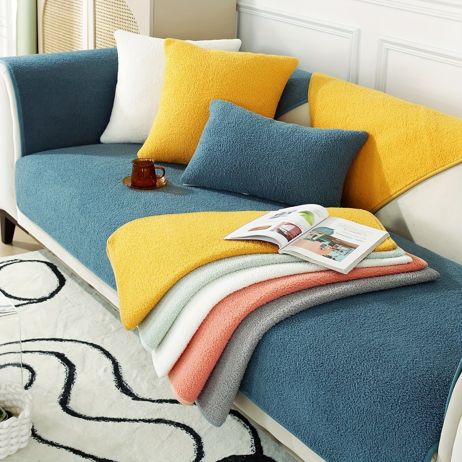 Velvet Sofa Slipcover Pets Dog Friendly Fuzzy Non Slip...