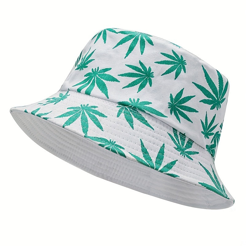 Green Leaves Print Bucket Hat for Beach Hiking Fishing Camping