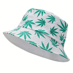 Green Leaves Print Bucket Hat for Beach Hiking Fishing Camping